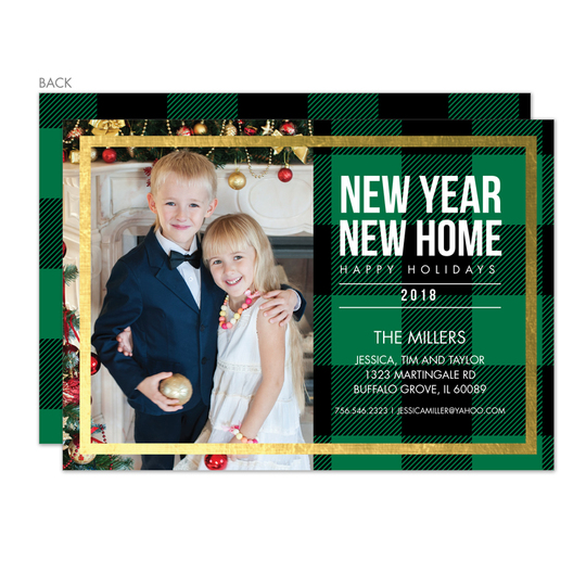 Green Flannel New Home Photo Moving Announcements